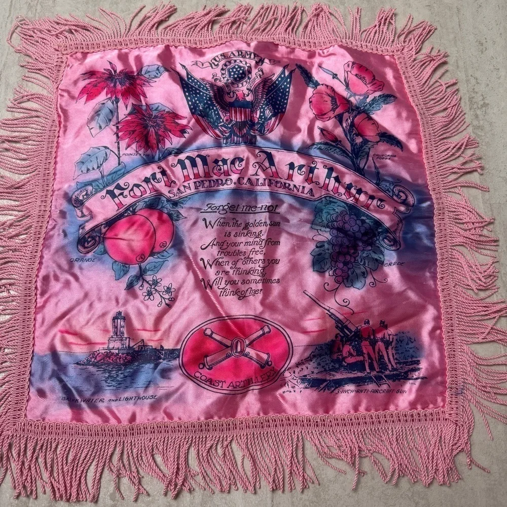 Vintage US Army satin fringe pillow case WWII souvenir pillow cases